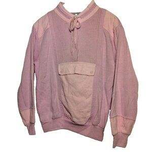 Vintage 1980s Mock Neck Sweatshirt Medium Pink Mixed Knit Retro Snap READ